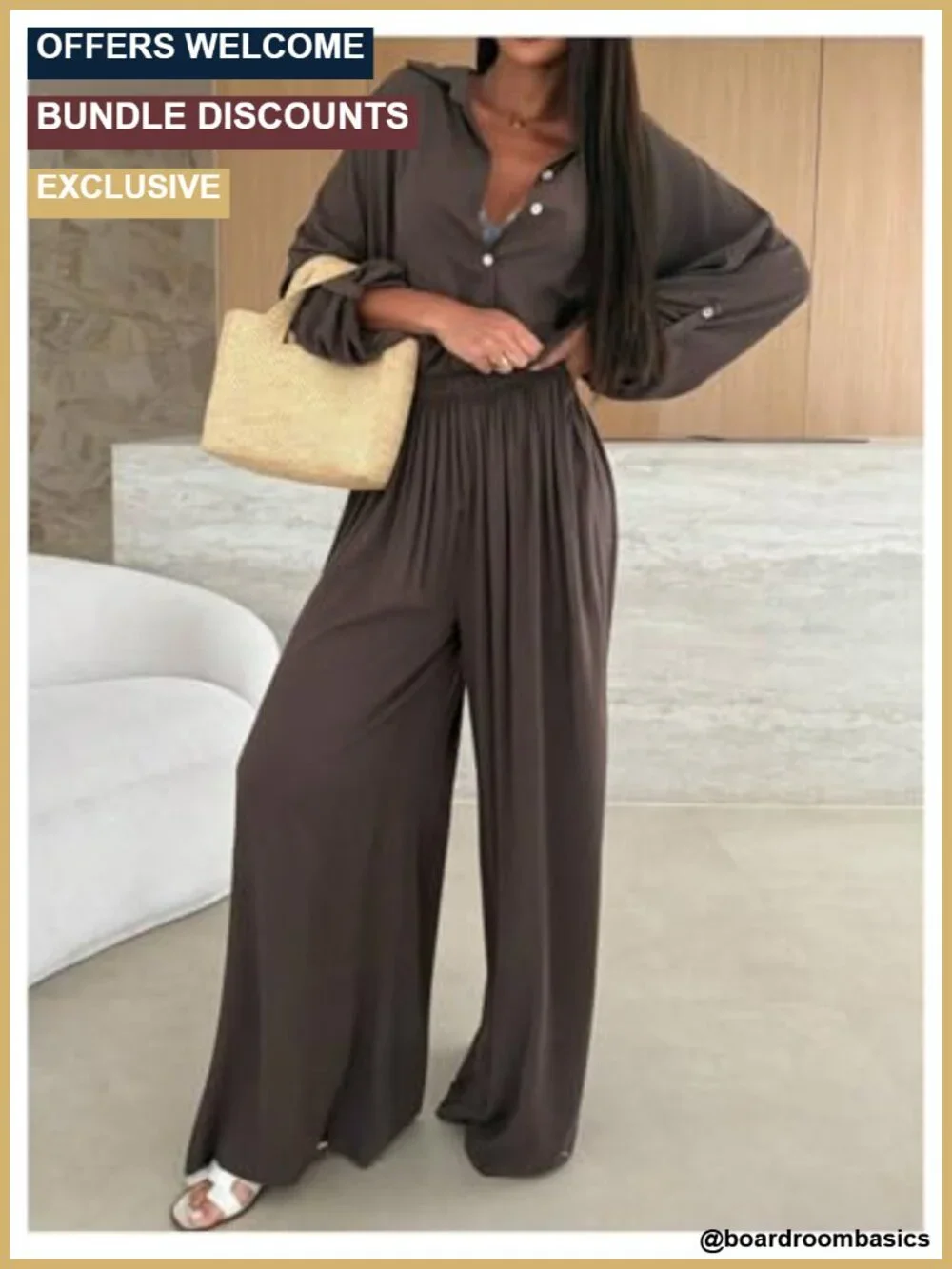 Verdusa Women's 2 Piece Set Collared Button Up Shirt & Wide Leg Pants